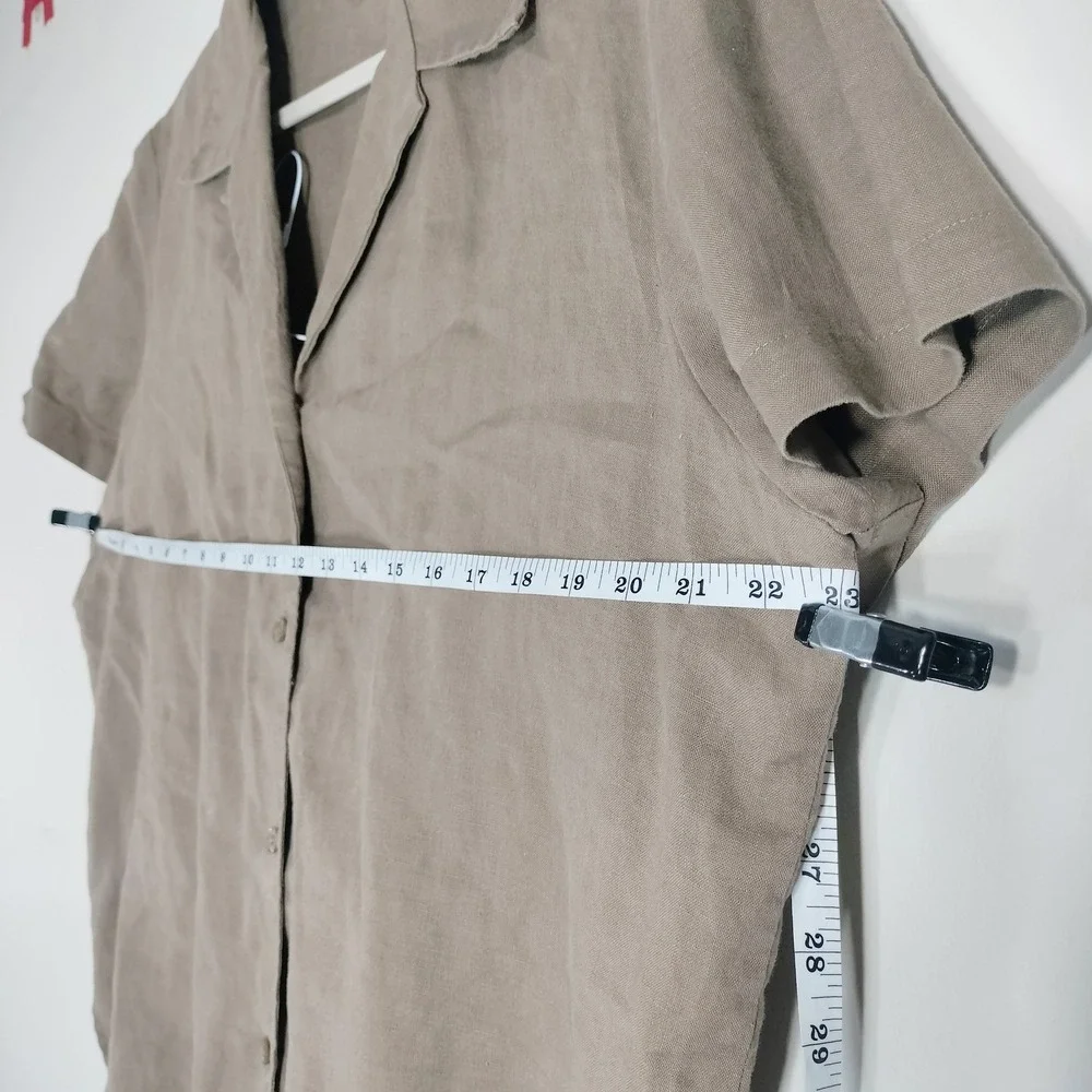 Josephine Chaus Brown Button Down; Linen, Short Sleeve, Casual
